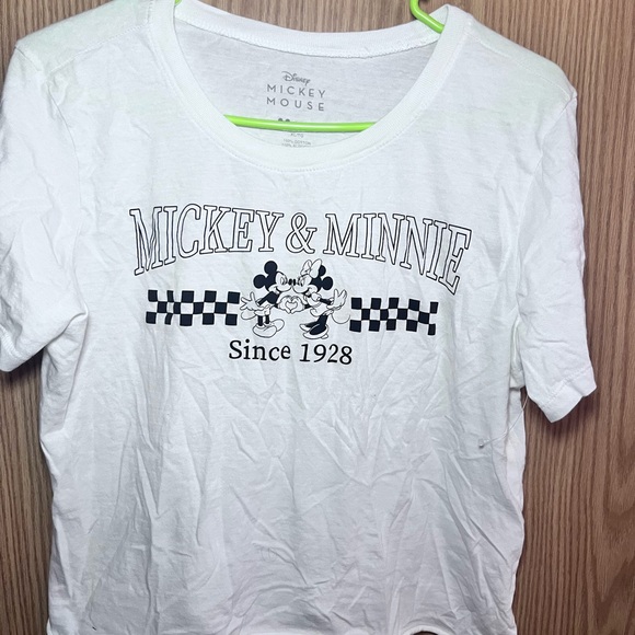 Disney Tops - Disney White Mickey & Minnie Graphic Tee with Checker Detail